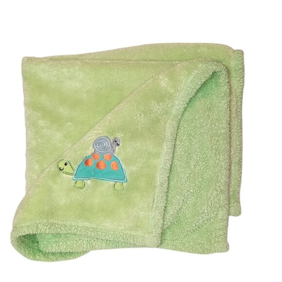 Turtle & Snail Green Baby Lovey Security Blanket 30" X 33" - Picture 2 of 3